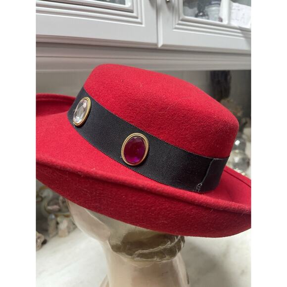Vintage Red Felt Rhinestone Red Purple Blue Clear Green Hat 1980’s Jody Watley main image 5